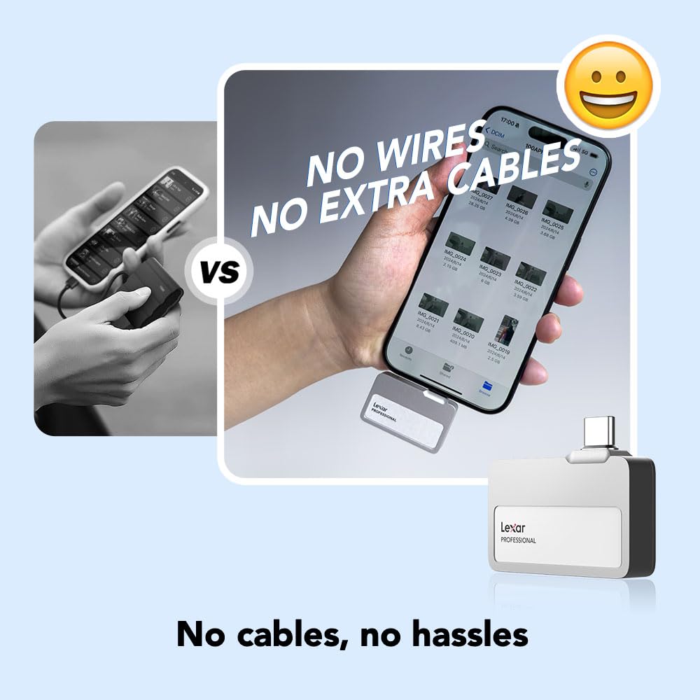 Lexar 1TB Professional Go Portable SSD, Supports Apple 4K 60fps ProRes, Up to 1050MB/s, USB 3.2 Gen 2, Rugged, IP65, Ultracompact, Compatible w/iPhone 15/16 (Not 17), External SSD (LSL400X001T-RNSNU)