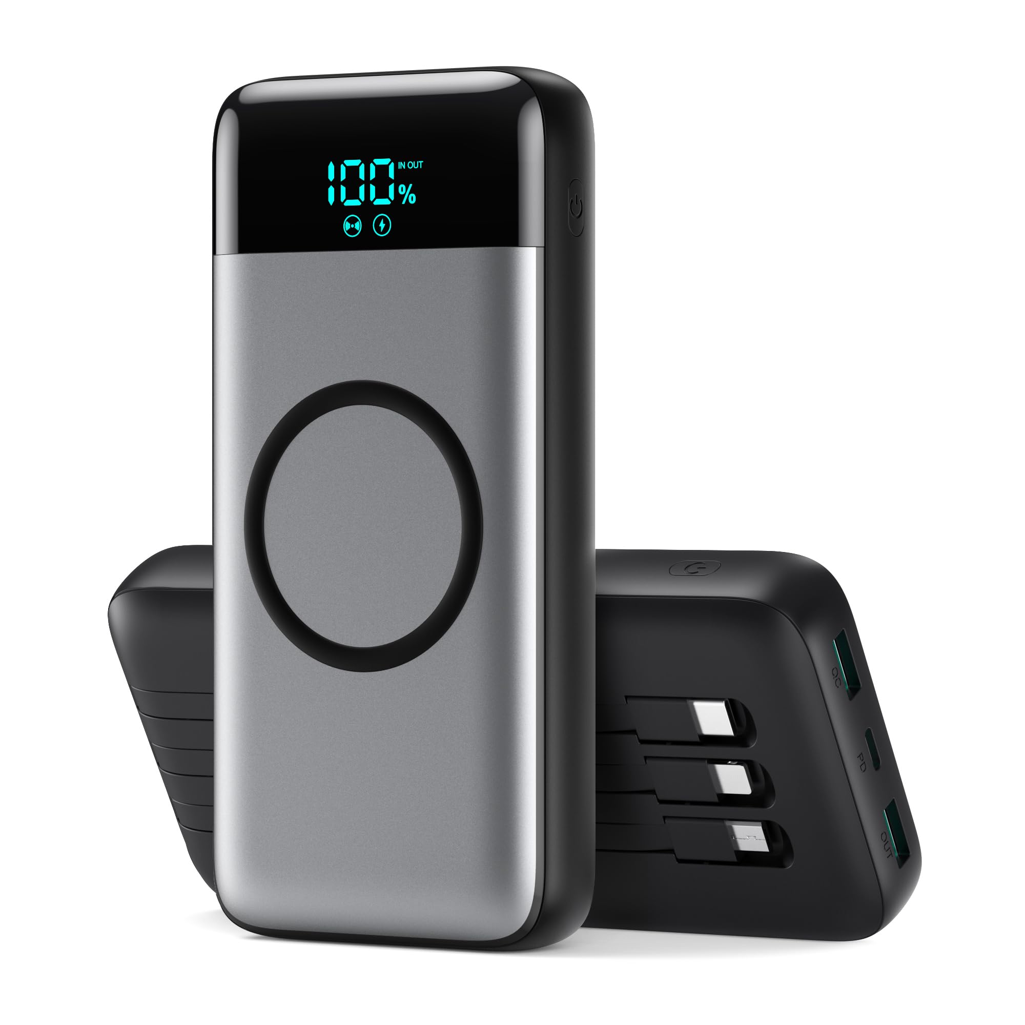 Wireless Portable Charger 40800mAh with 3 Built-in Cables,7-in-1 15W Wireless