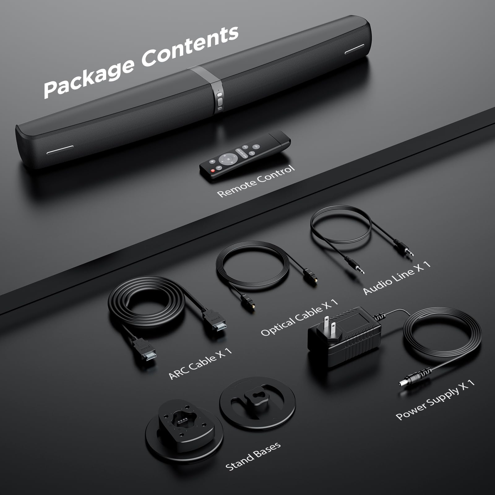 Assistrust Sound Bar for Smart TV,90W Soundbar with Bluetooth/ARC/Optical/AUX Connect, Auto Volume Boost, 3 Customizable Equalizer Modes, 2 in 1 Detachable Soundbar for TV/PC/Gaming/Projectors