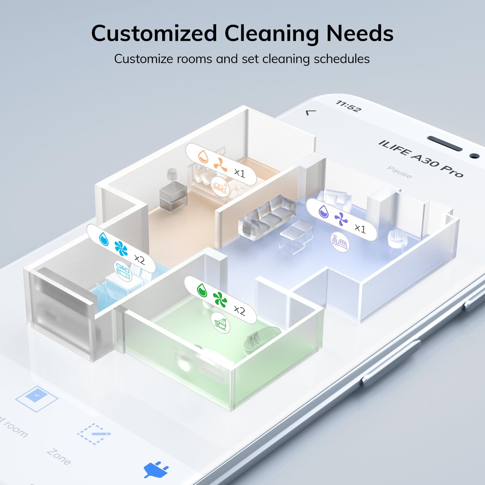 ILIFE A30 Pro Robot Vacuum and Mop, Self Emptying Station for 60 Days, 5000Pa Suction, LiDAR Navigation, No-Go Zones, 2.4G WiFi/App/Alexa/Remote Control, Clean Hard Floors to Medium-Pile Carpet, 110V