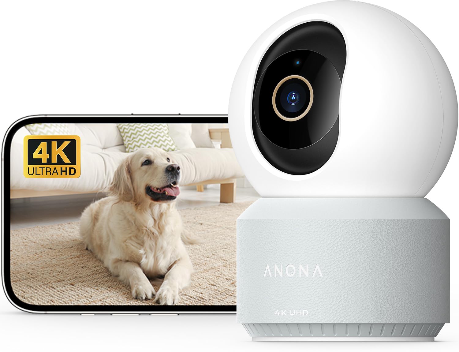 Anona Pano 4K UHD Indoor Camera, Pet/Dog/Baby Security Camera with Phone App, 360° Pan-Tilt, 2.4G/5G Dual-Band Wi-Fi 6, Auto-Tracking, Person/Pet/Baby Crying Detection, Privacy Mode, Two-Way Audio