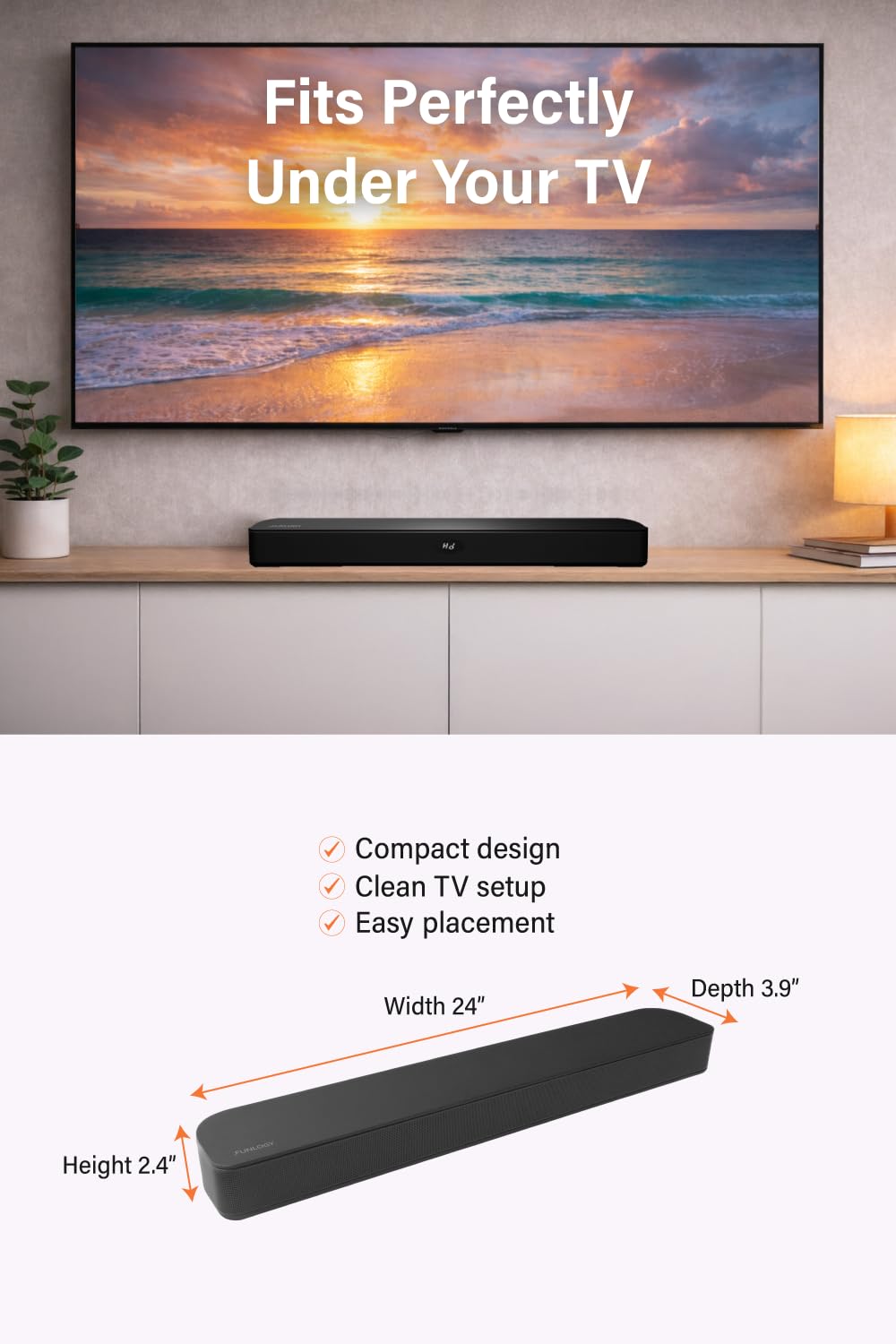 FUNLOGY Sound Bar for Smart TV, 100W 2.1ch Bluetooth 5.0 Soundbar with HDMI ARC, Optical & AUX, Remote Control, for Projector and Gaming, Black