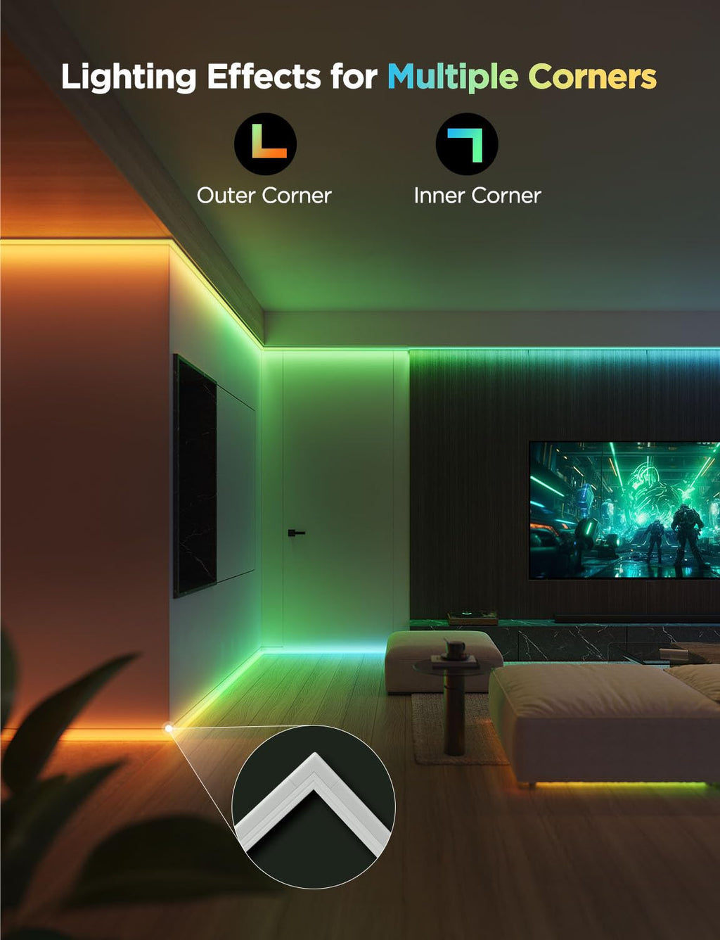 Smart RGBIC LED Strip Lights with Covers 32.8ft