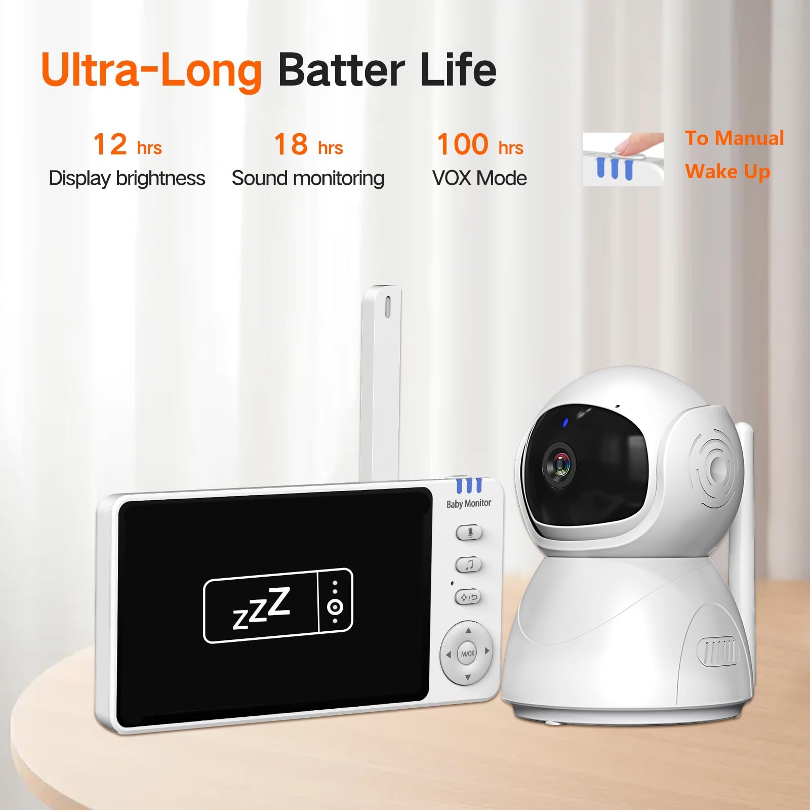 AnKeKe Video Baby Monitor with Camera and Audio,720P 5" HD Wireless No WiFi, 2-Way Talk,Voice Motion Detection, 8 Lullabies, 1000ft Long Range, Night Vision, Temperature & Feeding Alarm, 355° PTZ