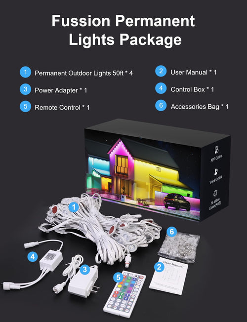 200ft Smart RGB Permanent Outdoor Holiday Lights