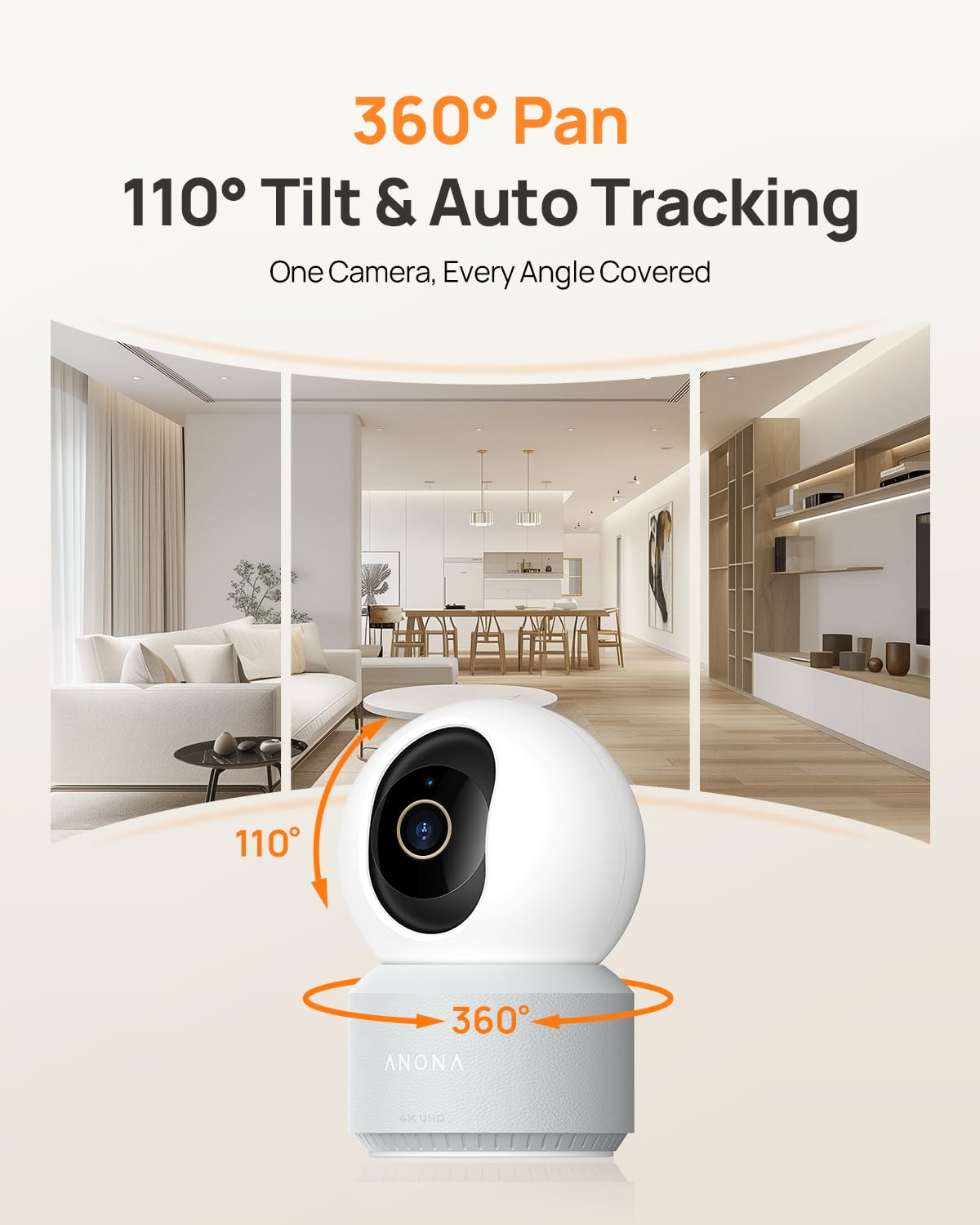 AI Aşkarlama Pan ilə 4K UHD Daxili Təhlükəsizlik Kamerası