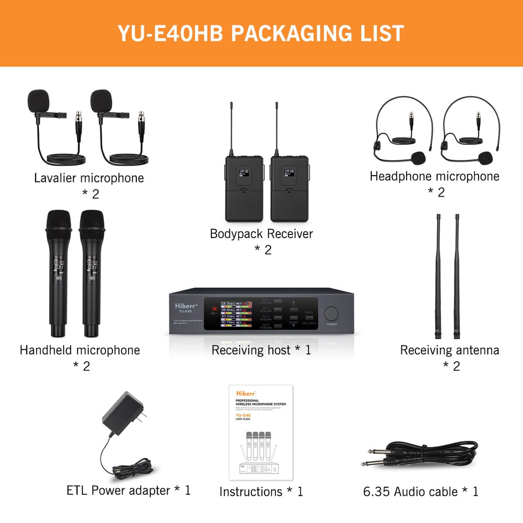 Sistema de Micrófono Inalámbrico 4 Canales UHF E40