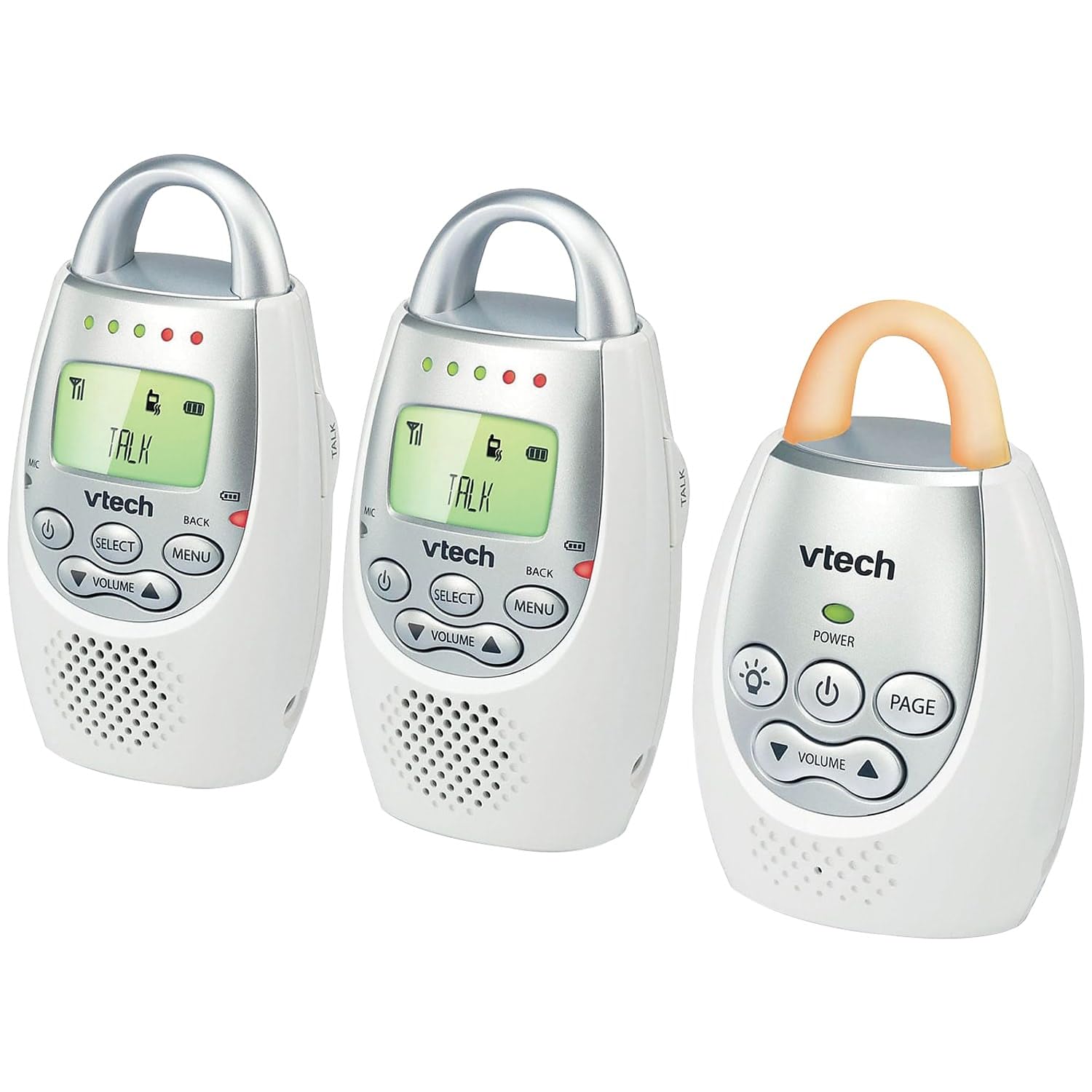 VTech DM221-2 Digital Audio Baby Monitor with 2 Parent Units, DECT 6.0, 1000ft Long Range, Talk Back Intercom, Vibrating Alert, Night Light, Rechargeable - White