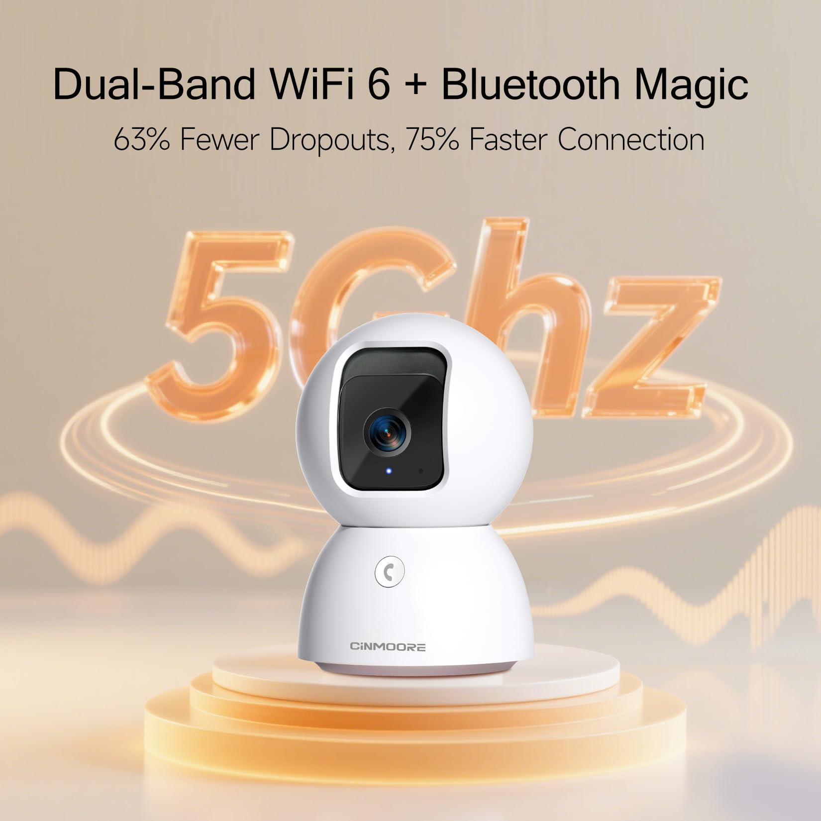 CINMOORE 5G Security Camera Indoor 3-Pack, No-Monthly-Fee AI Tracking Facial Recognition, 3K Pet/Dog Camera with Speaker/Phone App, PTZ WiFi Baby Monitor Cameras for Home Security, 0-Glow Night Vision