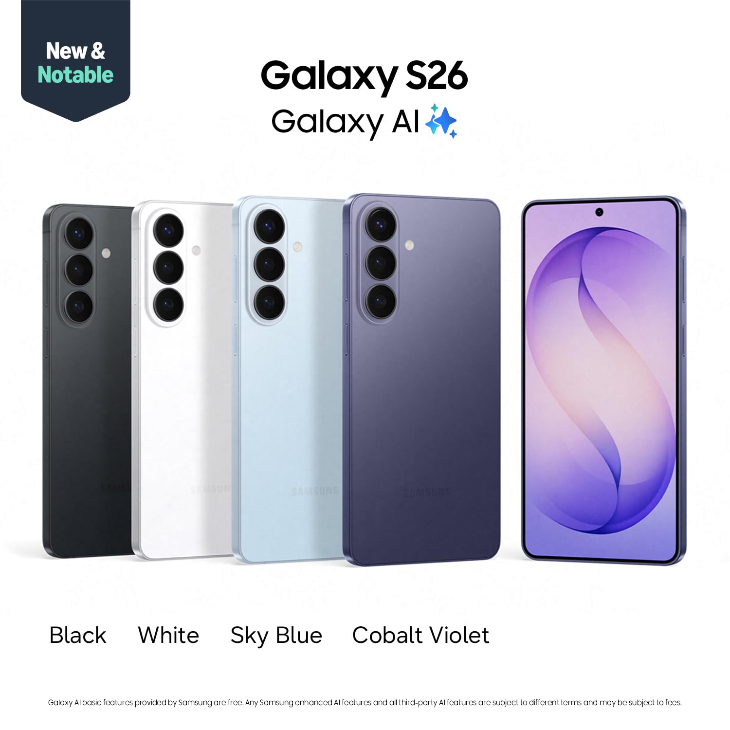 Samsung Galaxy S26, Unlocked Android Smartphone, 256GB, Powerful Processor, Galaxy AI, Immersive Viewing, Durable Battery, 2026, US 1 Year Warranty, White