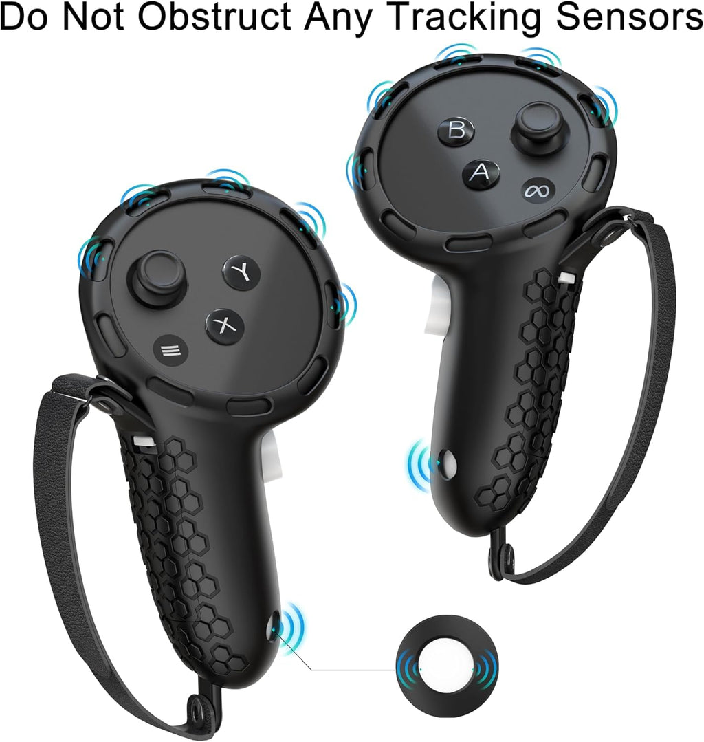 Controller Grips Compatible with Meta Quest 3S Oculus Quest 3 Controllers Straps Knuckle Hand Strap with Battery Opening Covers with Thumbsticks Covers Black, Batteries Not Included