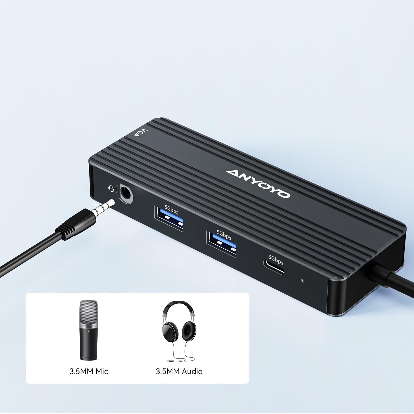 ANYOYO USB C Docking Station Dual HDMI Monitor Adapter 8-in-1 USB C HUB 3 Monitors Adapter with 4K HDMI +VGA +PD100W+Audio Laptop Docking Station for Dell/Lenovo/HP/Samsung/ASUS (Black)