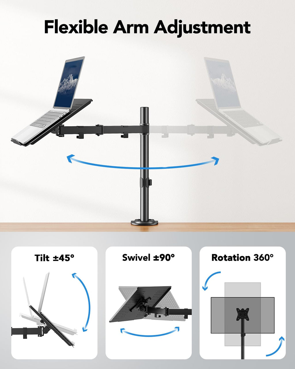 Laptop Desk Mount 17-32 Monitor Arm Ventilated Tray
