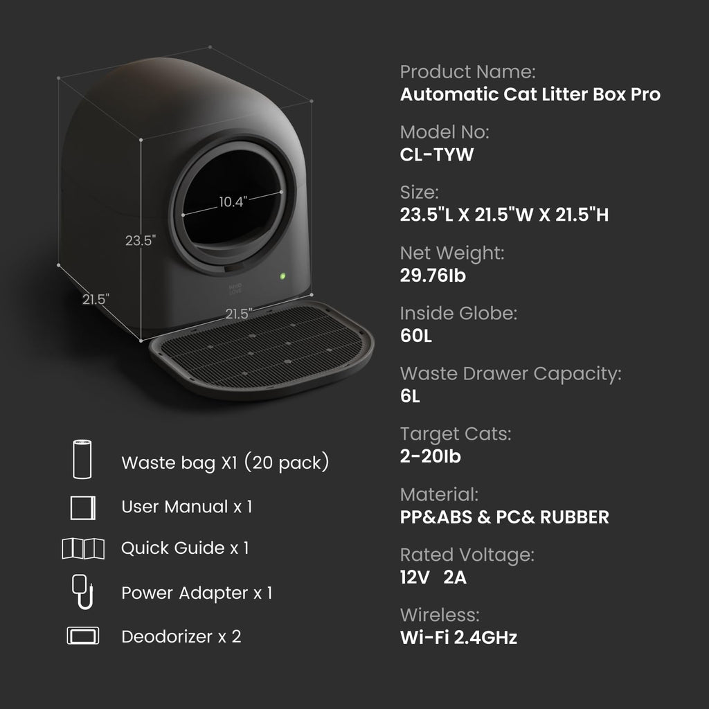 ABRCT L1 Self-Cleaning Litter Box Automatic Electronic Hands-Free Smart Robot self Cleaning Litter Box - Safe Anti-Pinch,with Deodorizer and Liner and Litter Mat for Multiple Cats