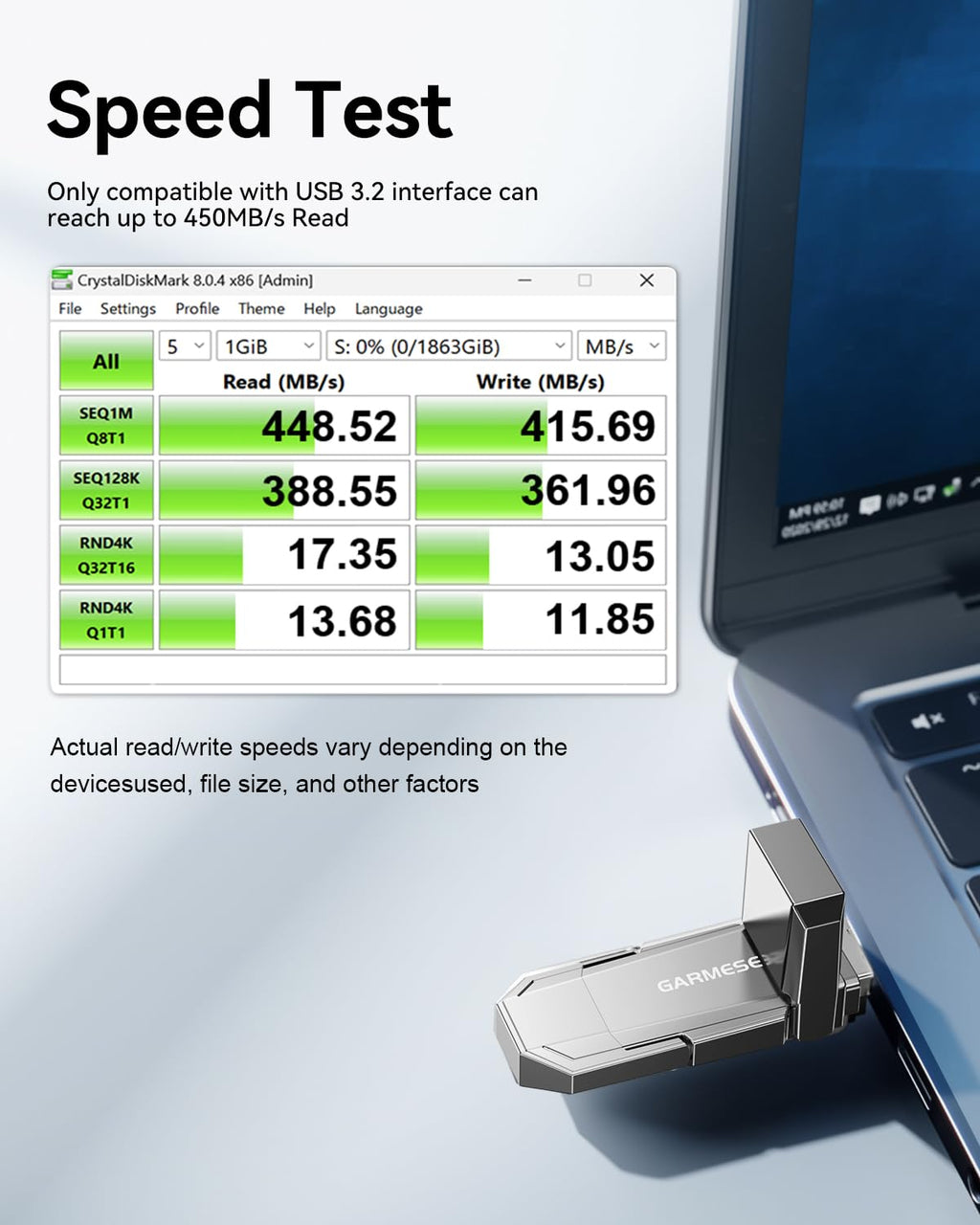 GARMESE 128GB USB C Flash Drive Up to 450MB/s USB 3.2 Solid State Drive 2-in-1 Dual Flash Drive Data Storage Portable External SSD for iPhone 17/16 /15 Series Smartphone Tablet Computer Game Console