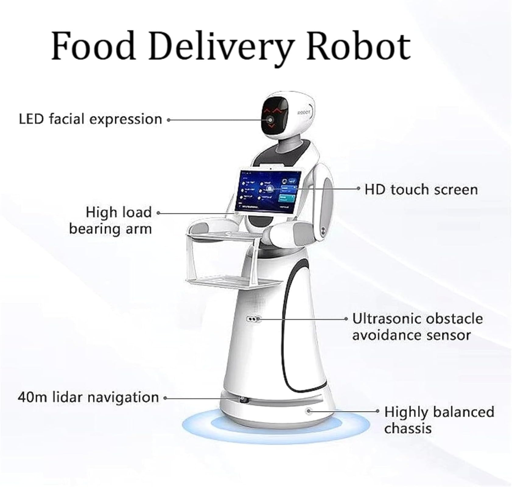 AI Food Delivery Robot, Smart Restaurant Service Robot with Autonomous Navigation and Multi-Order Delivery, Touchscreen Interface for Hotels Cafeterias and Food Courts
