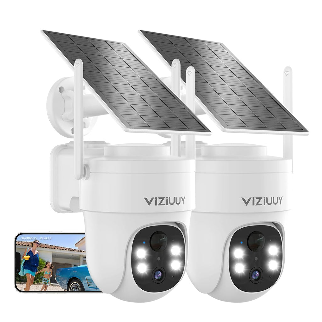 Wireless Outdoor Solar Security Cameras 2 Pack with 3MP