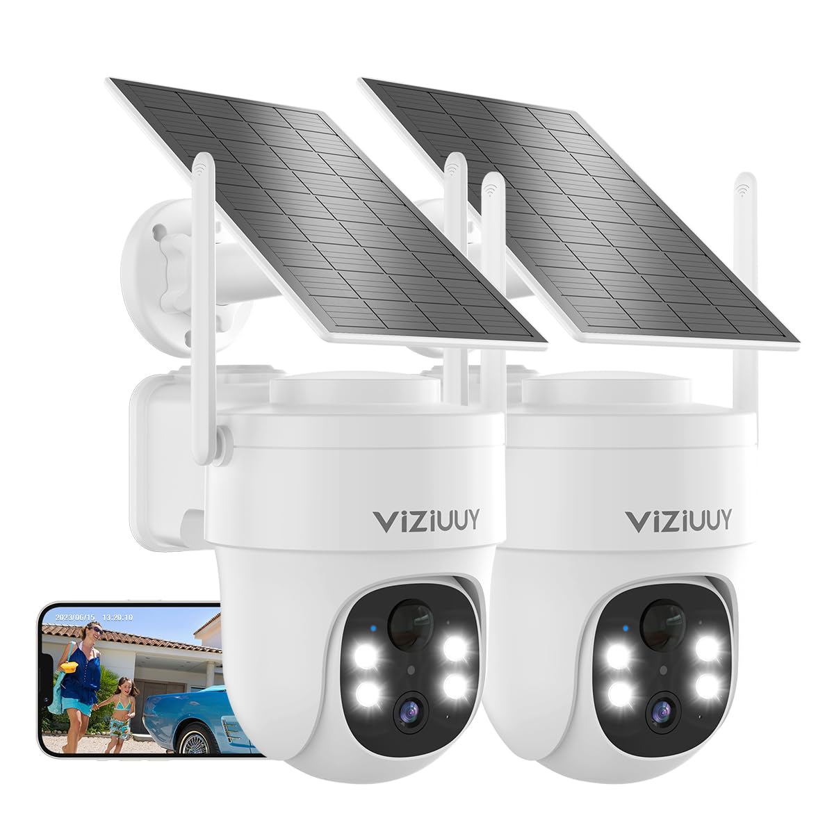 Wireless Outdoor Solar Security Cameras 2 Pack with 3MP