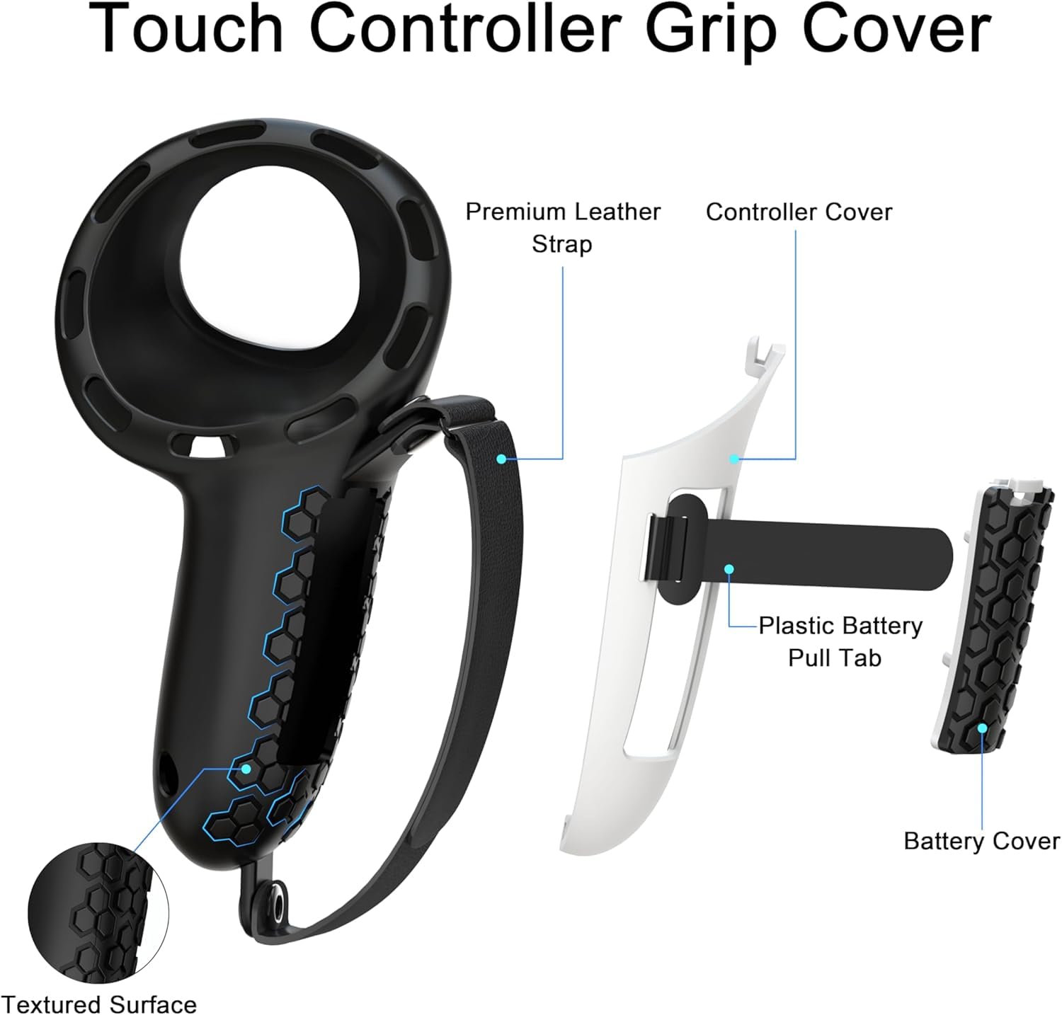 Controller Grips Compatible with Meta Quest 3S Oculus Quest 3 Controllers Straps Knuckle Hand Strap with Battery Opening Covers with Thumbsticks Covers Black, Batteries Not Included