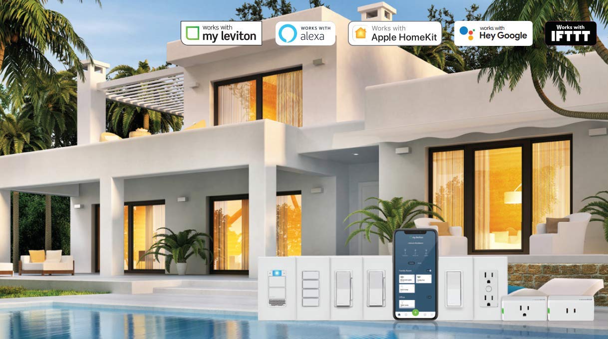 Leviton D26HD-1BW Decora Smart Wi-Fi, No Hub Required (2nd Gen) 600W Dimmer Switch, White