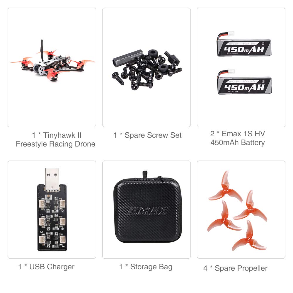 EMAX Tinyhawk II Freestyle BNF FPV Racing Drone with 120km/h High Speed, 5A ESC, 7000KV Brushless Motor, RunCam Nano2 700TVL, 37CH, 25/100/200mW VTX Power