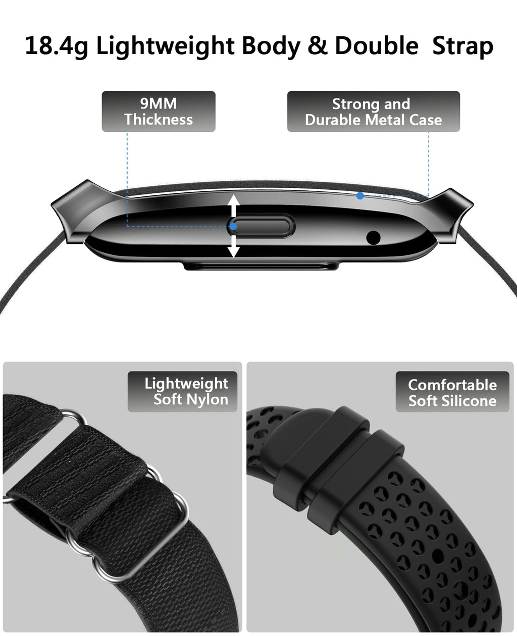 Smart Bracelet for Men Women, Health Activity Fitness Trackers, 24/7 Continuous Heart Rate/Blood Pressure/HRV/Stress Monitor, 24H Sleep Tracker, 170+ Sports Modes Smart Wristband with Free APP 2 Bands