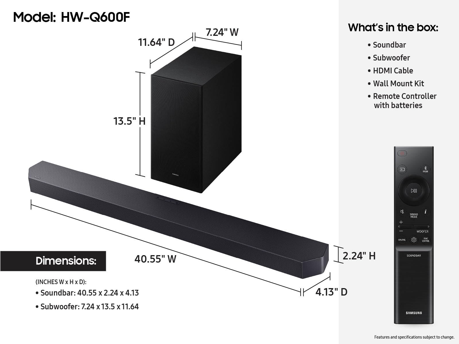 Dolby Atmos Soundbar mit drahtlosem Subwoofer Samsung Q600F