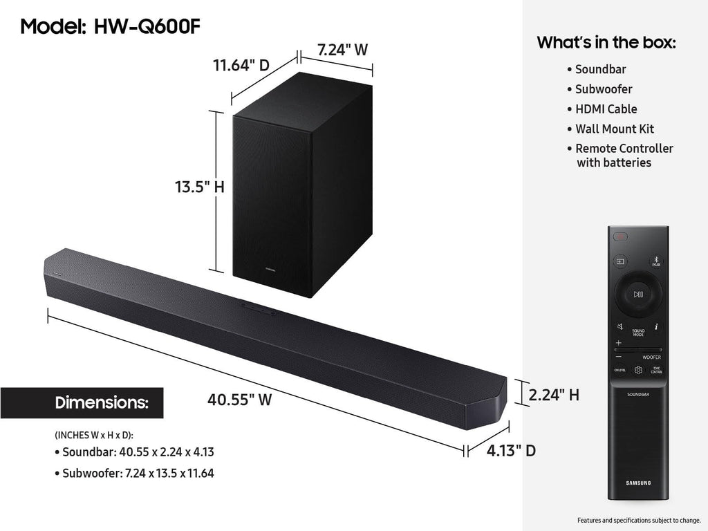 Dolby Atmos Soundbar mit drahtlosem Subwoofer Samsung Q600F
