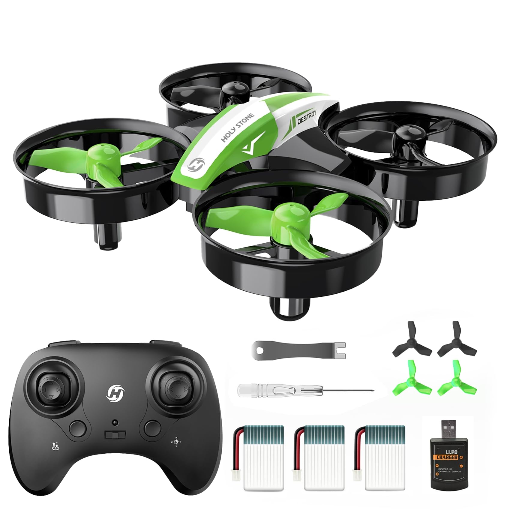 Holy Stone Mini Drone for Kids and Beginners, Indoor Outdoor Quadcopter Plane for Boys Girls with Auto Hover, 3D Flips, 3 Batteries, Headless Mode, Great Easter Gift Toy for Boys and Girls, HS210 Green