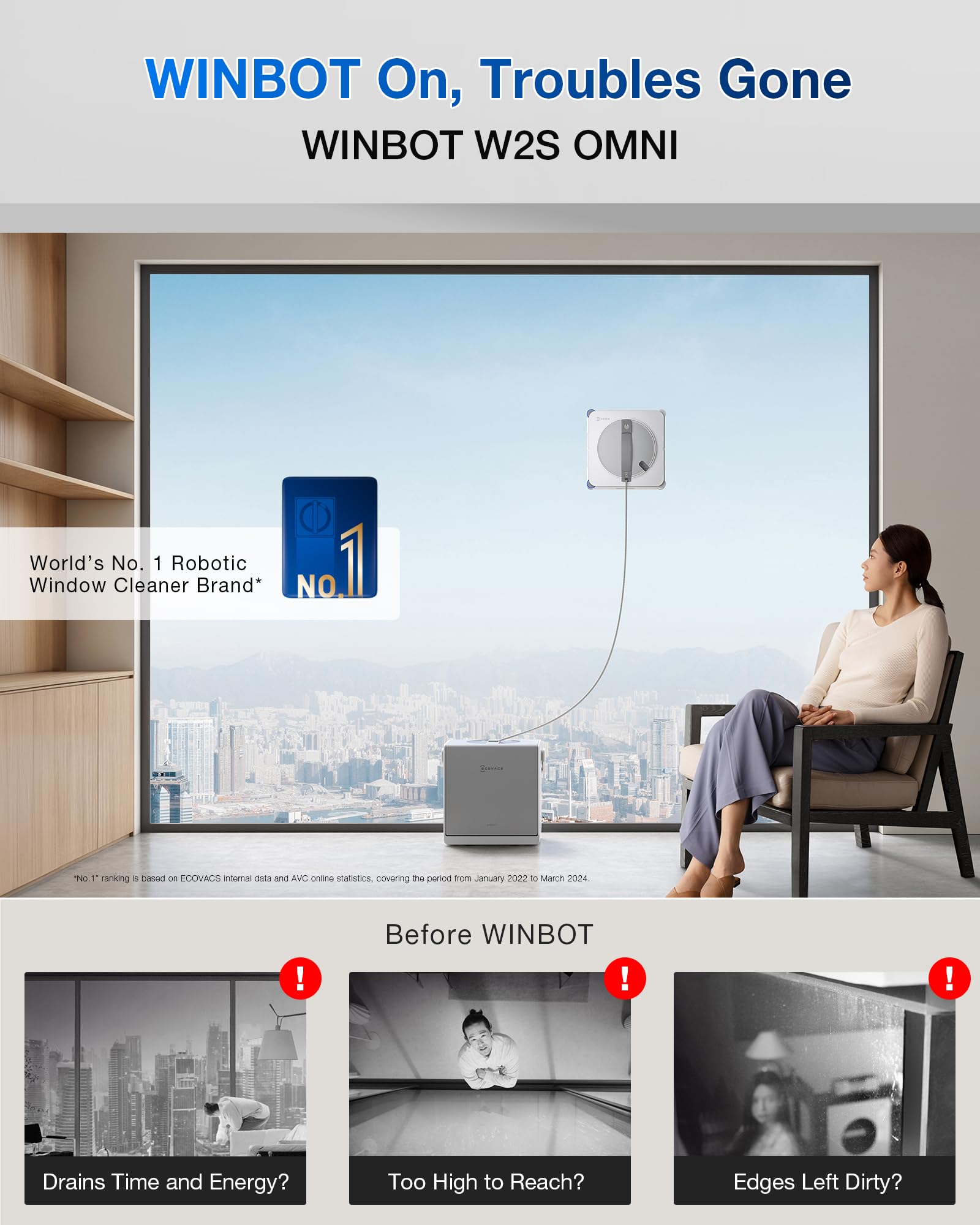 Robot de Nettoyage de Fenêtres Omni avec Station Multifonction