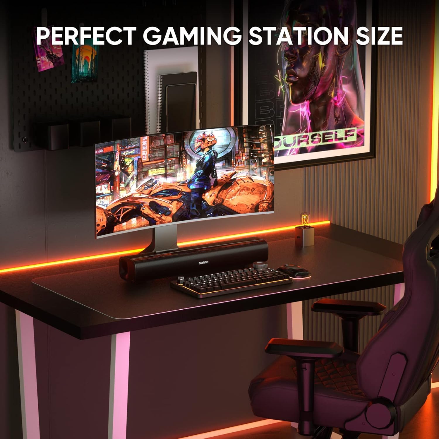 Saiyin Sound Bar for Smart TV,Balanced Sound,Soundbar with Bluetooth/TV-ARC/Optical/AUX Connect, Surround Sound for Home Theater Audio TV/PC/Gaming/Projectors,Wall Mountable