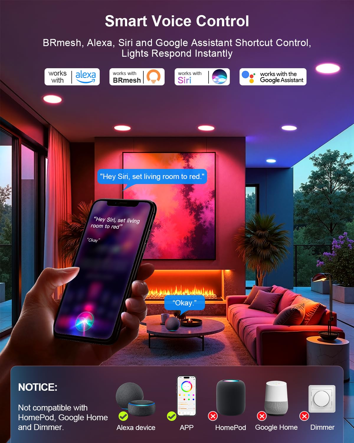 Smart RGBCW Recessed Lights Alexa App Control 6 Inch
