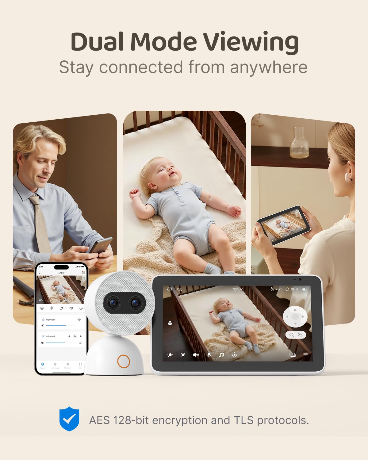 Simsky Baby Monitor with 2 Cameras, 7" UHD Split-Screen Touch Display | 4MP Dual Cameras with Wall Mount, 6X Zoom | AI Detection, App Remote Access, 32GB Local Storage, Hack-Proof Encryption