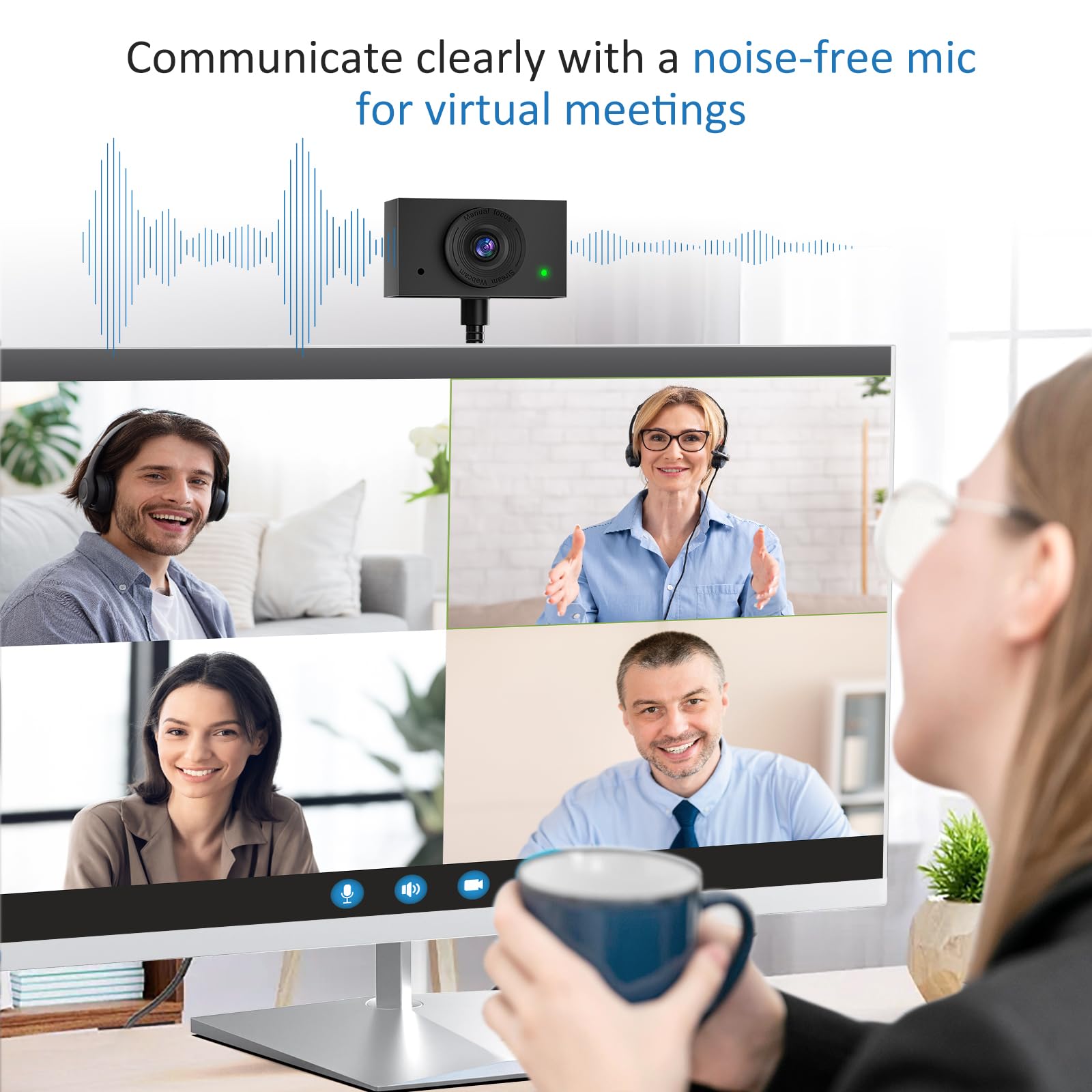 Webcam for PC, 1080P Streaming Camera, Web Camera for Desktop Computer/Laptop Webcam with Microphone, Plug and Play USB Web cam with Bracket, Manual Focus, for Live Streaming, Video Calls, Meetings