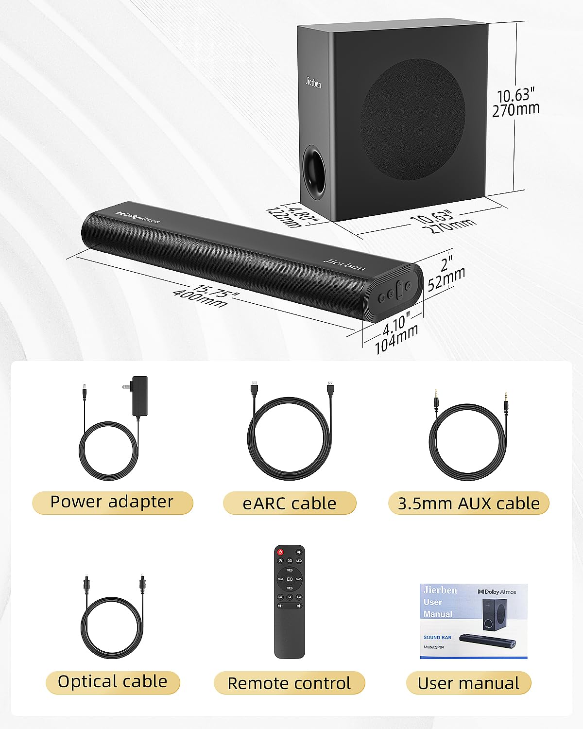 Dolby Atmos Soundbar with Wireless Subwoofer 2.1 Channel System