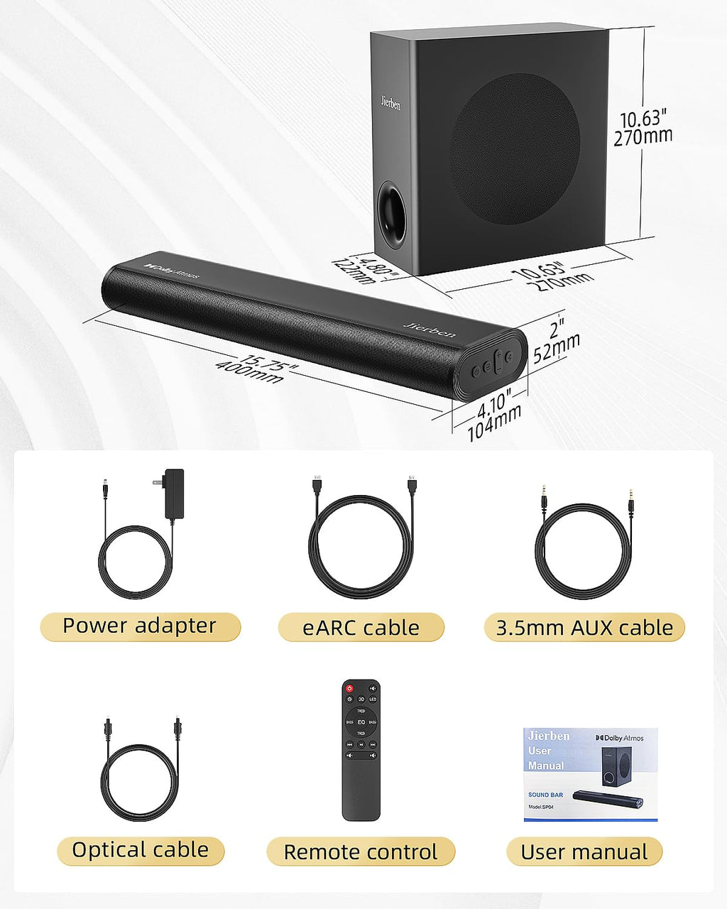Barra de Sonido Dolby Atmos con Subwoofer Inalámbrico Sistema