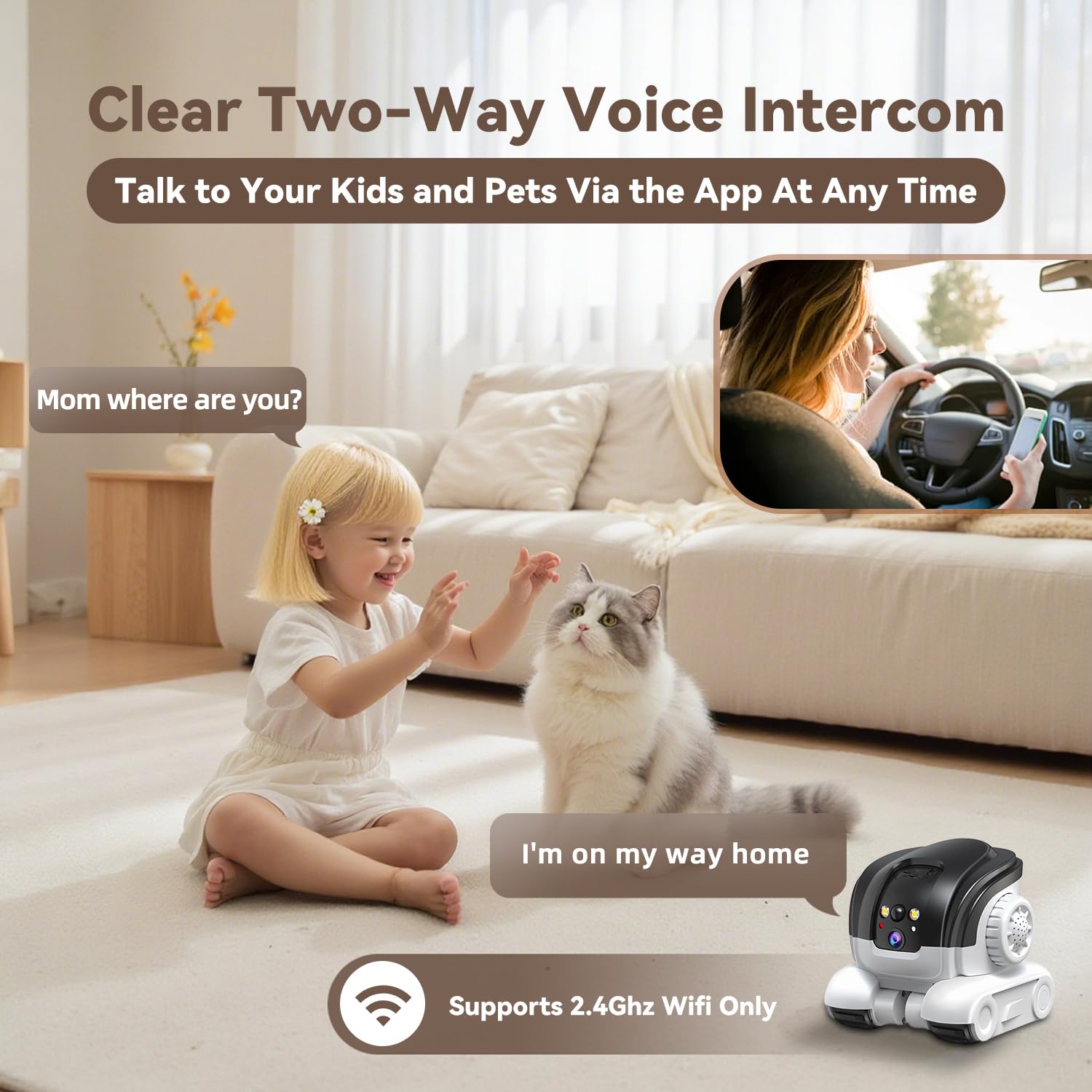 AEZ Robot Camera on Wheels 1080P Dual Lens,Security Indoor Camera with 2-Way Talk,Blinky Bot with Night Vision, Distance Bot 5200mAh Battery & App Control for Cats/Dogs/Baby/Elderly (SD/Cloud Storage)