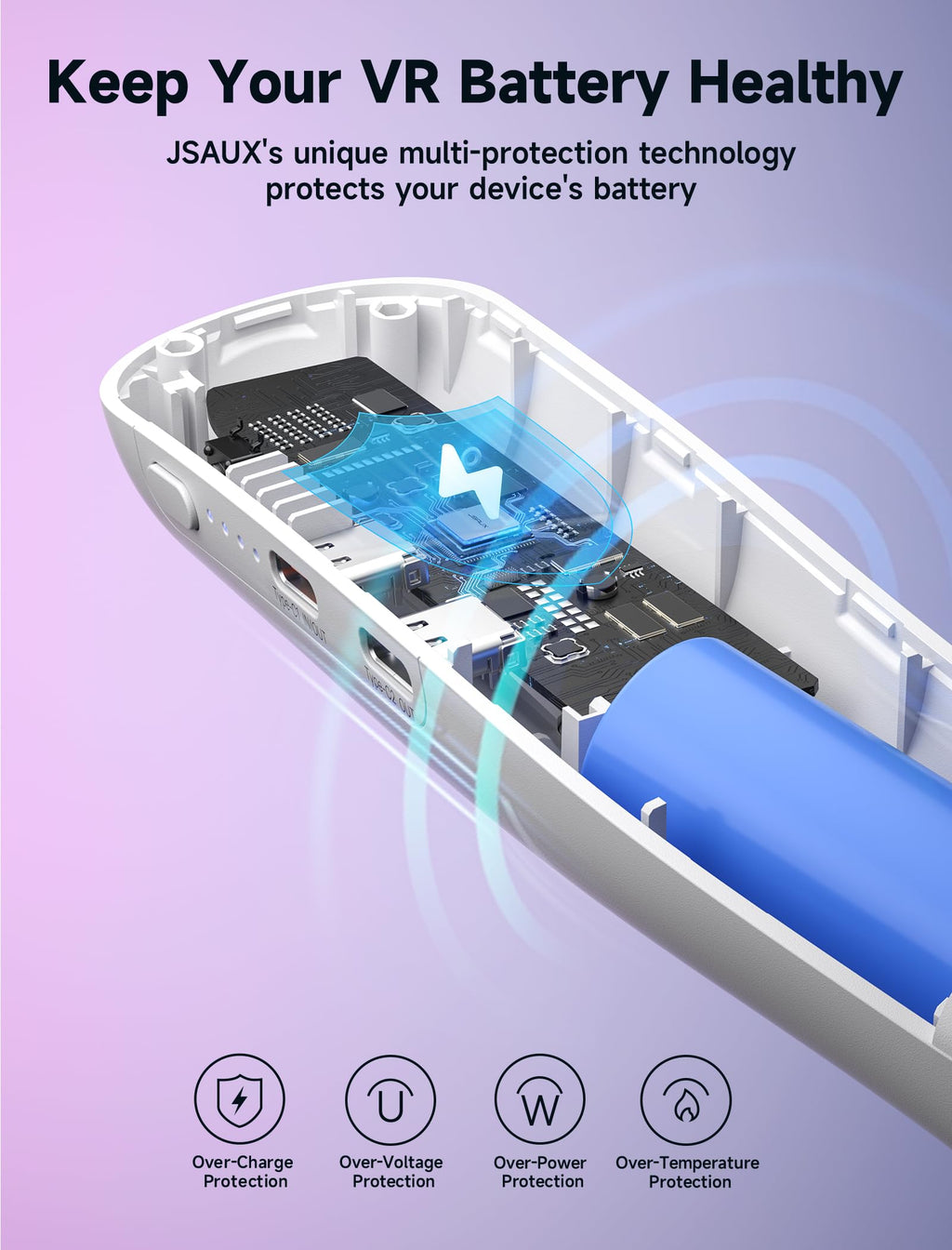 JSAUX Battery Pack for Oculus Quest 3 2, 10000mAh PD Fast Charger Infrared Function Battery Pack, VR Extend Power Accessories, Compatible with Oculus Quest 2, Meta Quest 3, Meta Quest 3S