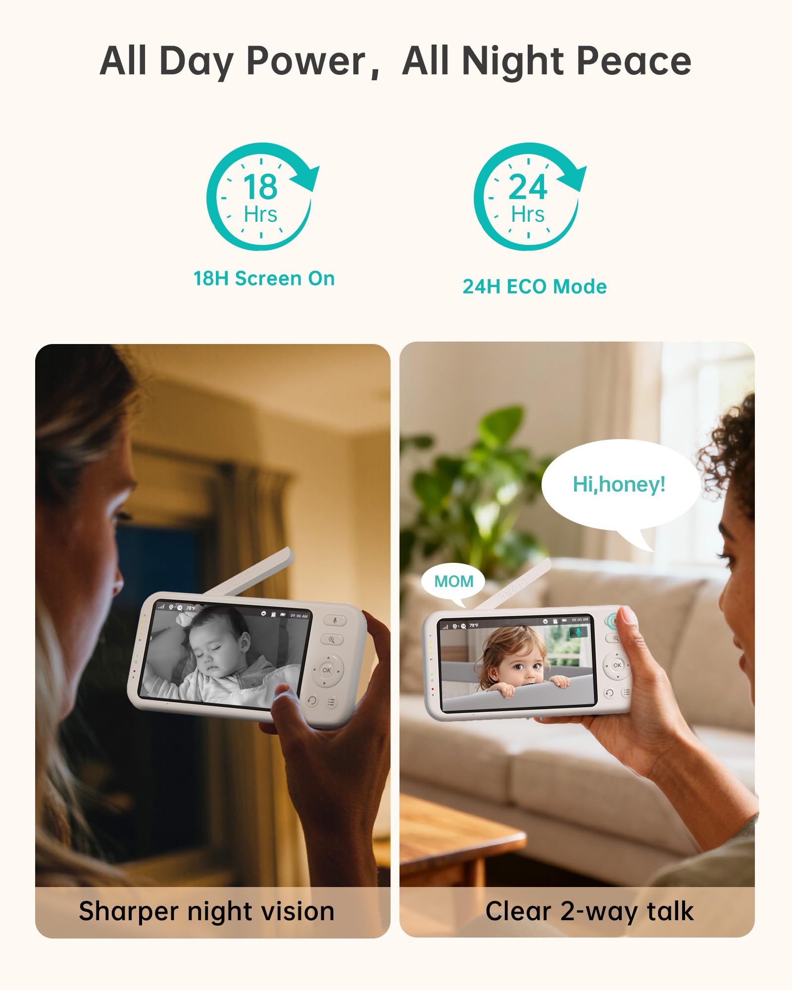 Jartoo 2K 5.5" Video Baby Monitor with 2 Cameras and Audio,AI Cry Detect 1860ft Long Range Baby Monitor No WiFi Baby Camera Wireless,Clear Night Vision,ANC, 2-Way Talk,White Noise,6000mAh [2025 New]