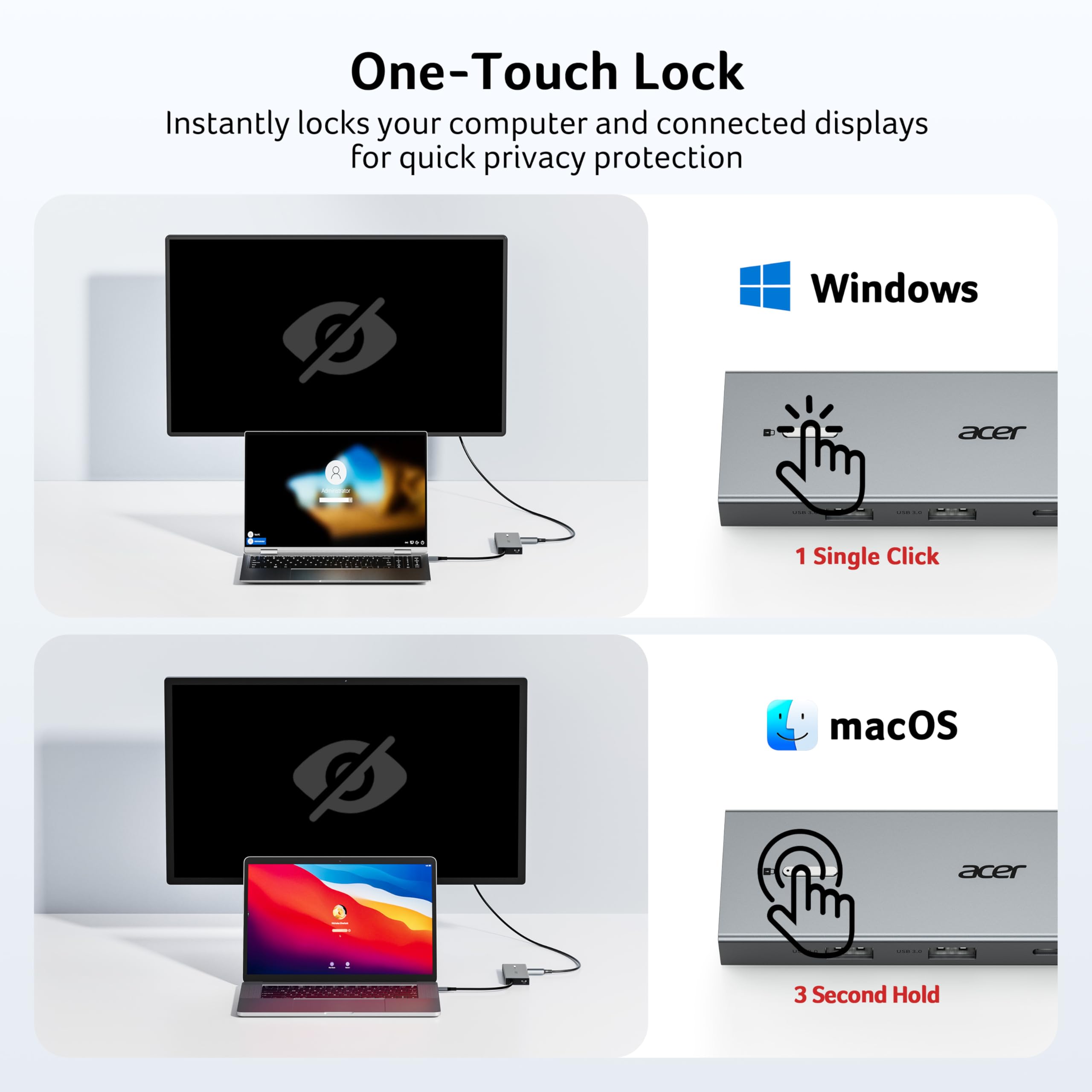 Acer USB C Docking Station Dual Monitor with 2 HDMI, 9-in-1 Laptop Docking Station with 4K@60Hz HDMI, USB A&C 3.0, SD/Micro SD, 100W PD, USB C Dock Compatible with Acer/Dell XPS/HP/Mac/Surface (15cm)