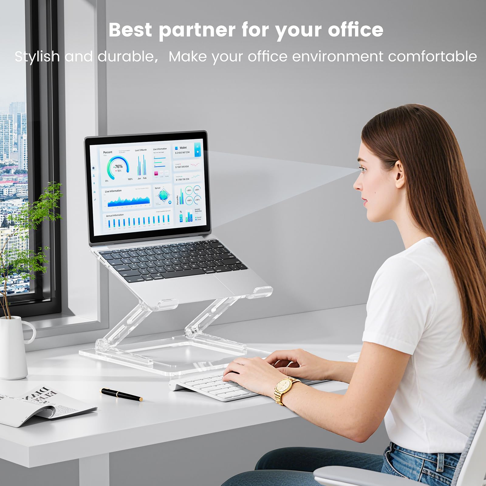Soporte Ergonómico Ajustable para Portátil de Acrílico F120Y
