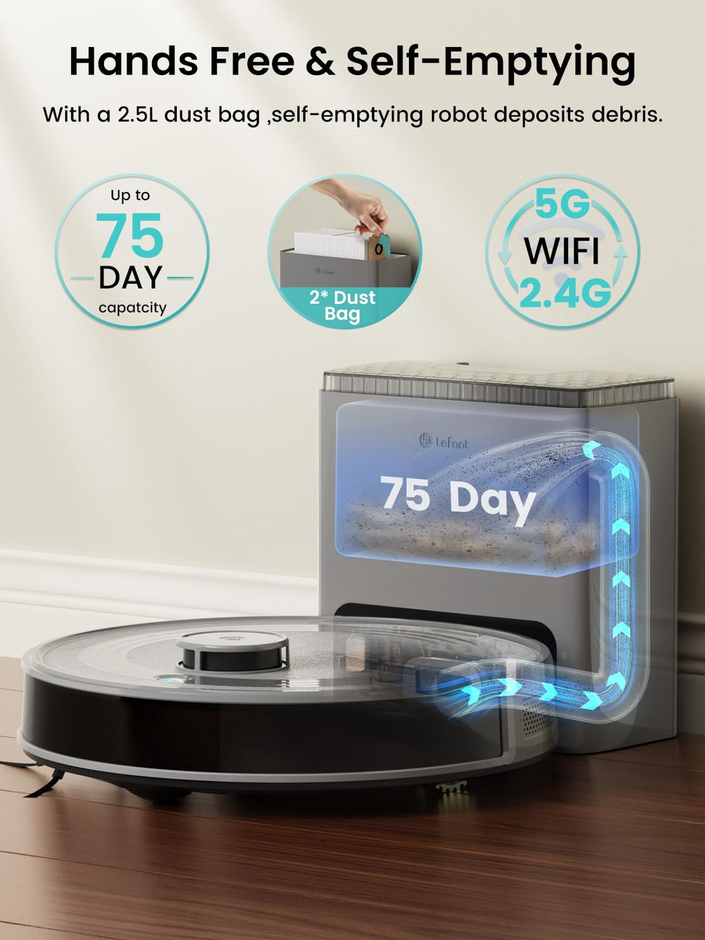 Робот-пылесос Lefant LiDAR с функцией влажной уборки и док-станцией с самоочисткой