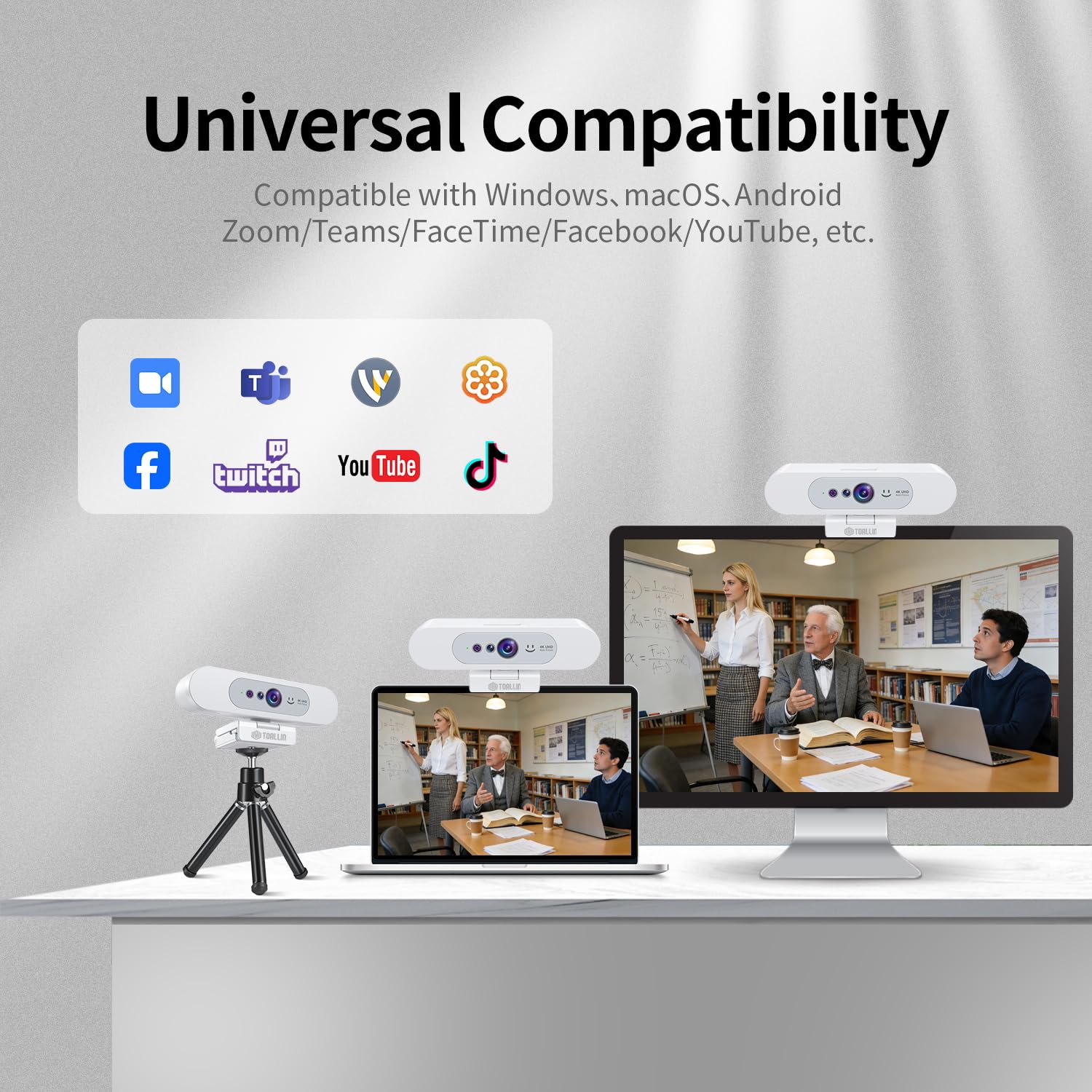 TOALLIN 4K UHD Webcam for PC, Windows Hello Compatible Web Camera, Facial Recognition, Autofocus, Built-in Mic & Privacy Shutter, USB Webcam for Laptop/Desktop, Online Meetings, Streaming, Video Calls