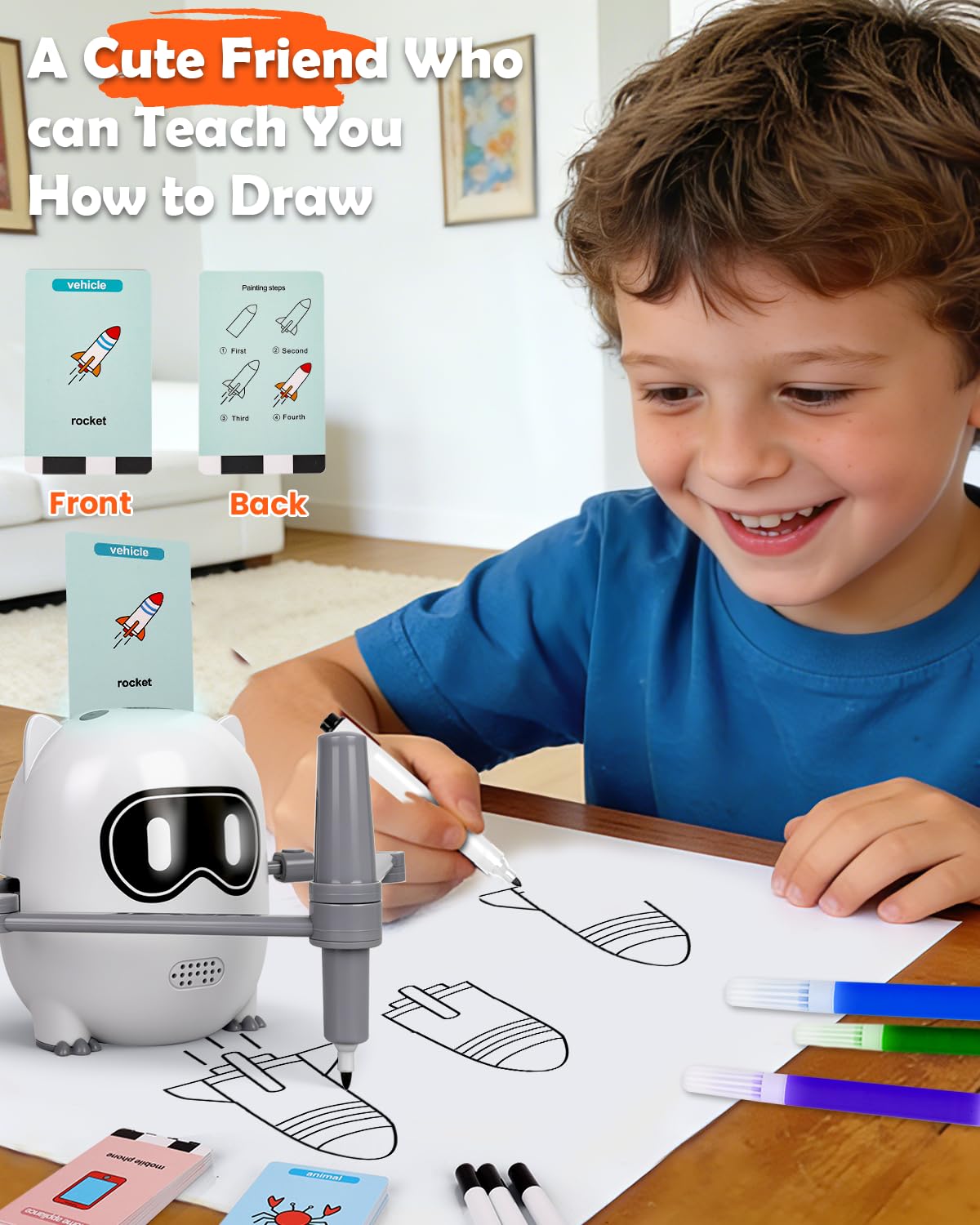 Drawing Robot Toy with 200 Cards for Kids Educational
