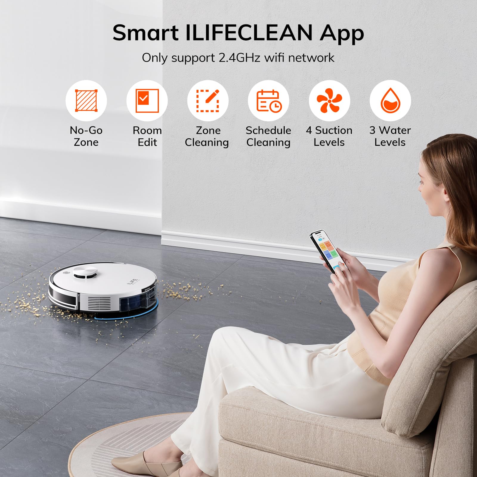 ILIFE A30 Pro Robot Vacuum and Mop, Self Emptying Station for 60 Days, 5000Pa Suction, LiDAR Navigation, No-Go Zones, 2.4G WiFi/App/Alexa/Remote Control, Clean Hard Floors to Medium-Pile Carpet, 110V