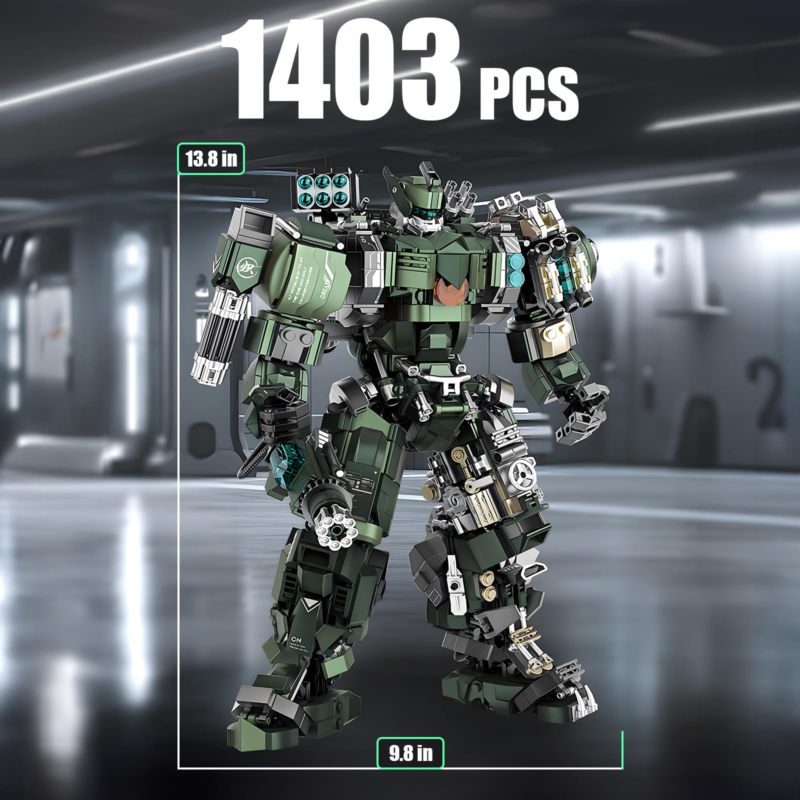 HIGH GODO Mech Building Blocks Set for Adults, Motorized Robot Model Building Kit with Multiple Weapons, Hard Core Industrial Style Collectible Gifts for Man Teens Ages 14+ (1403 Pieces)