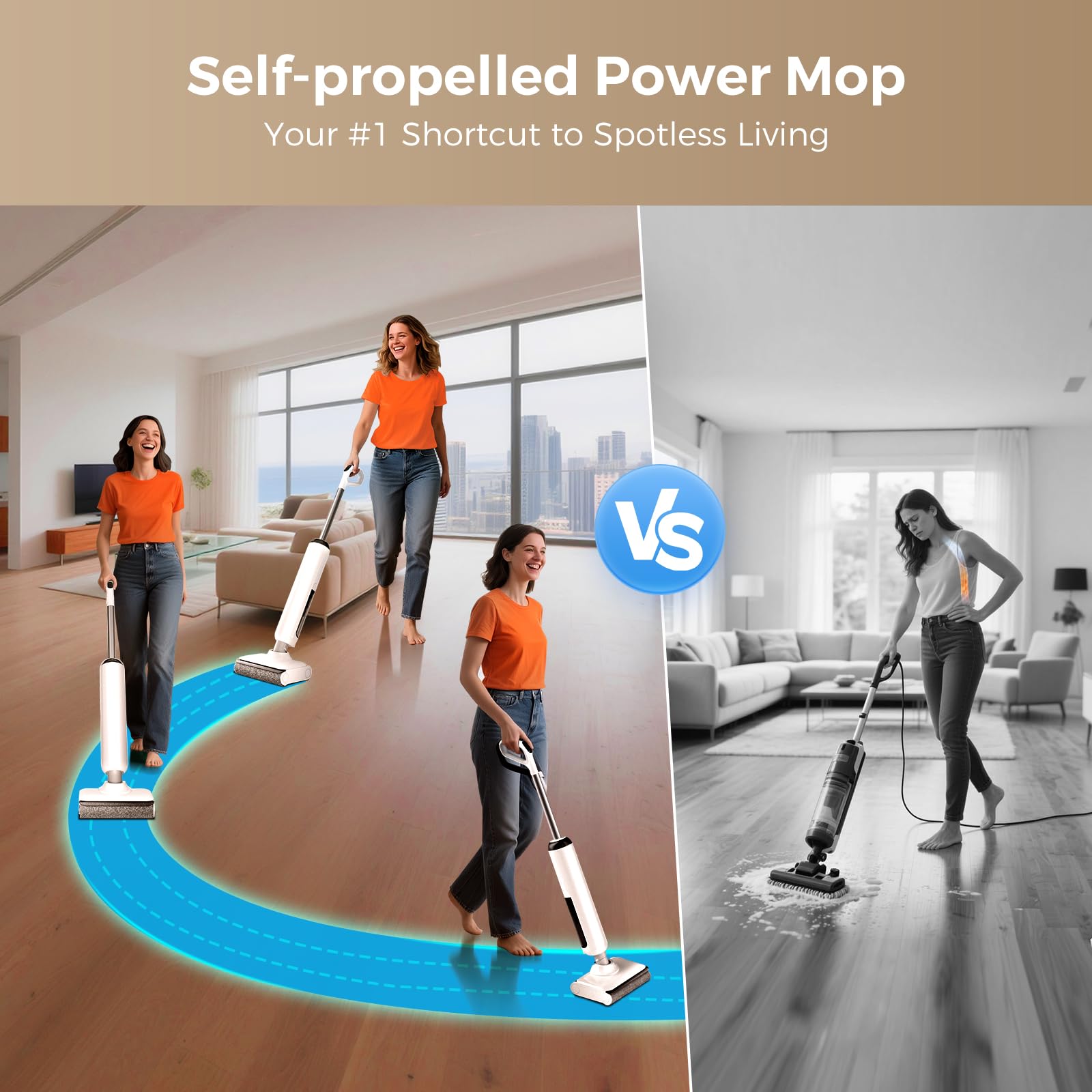 Wet Dry Vacuum Mop Self-Cleaning 180° Lie-Flat HCLA3Air