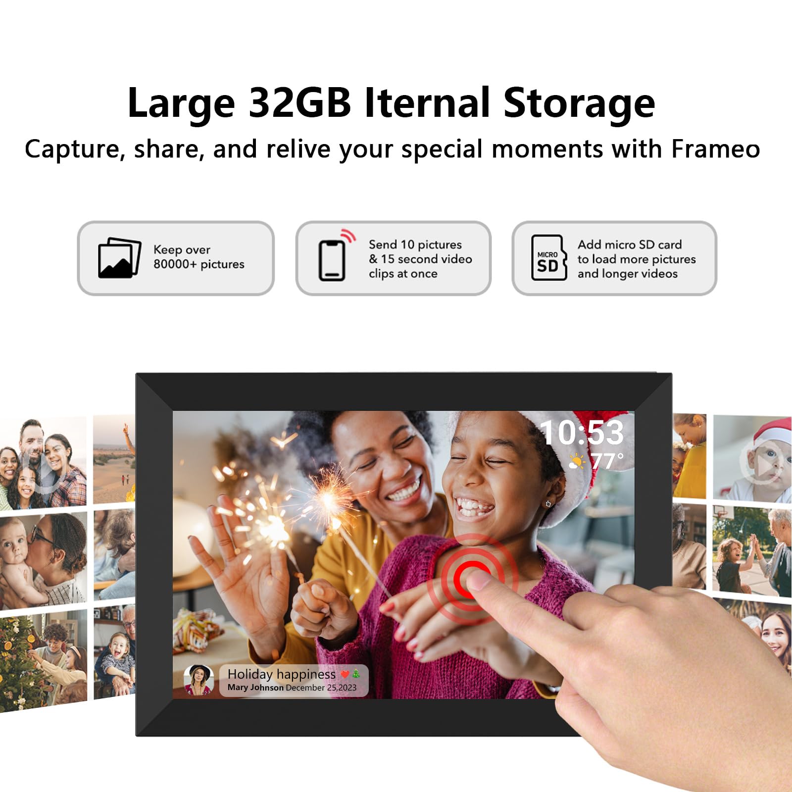 10.1" Smart WiFi Digital Photo Frame 32GB, Black