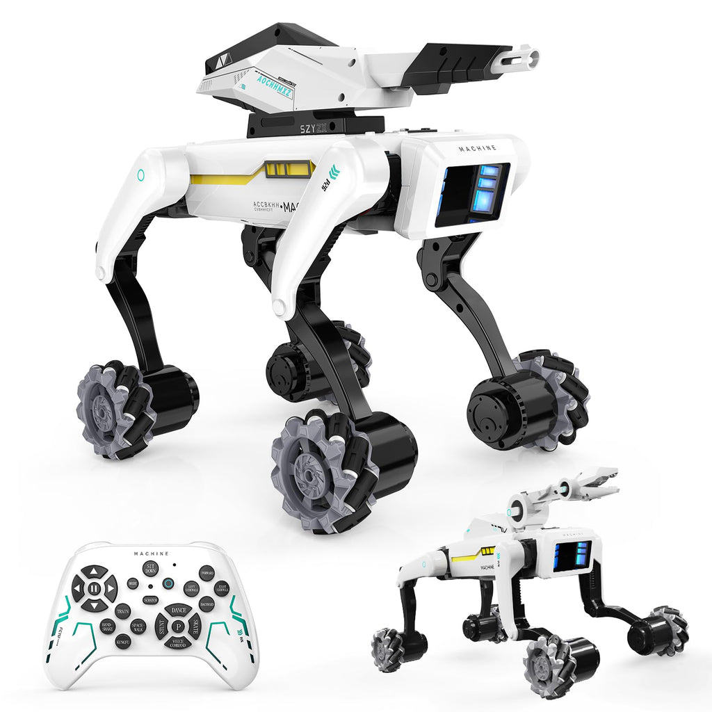 3 in 1 Robot Dog with Wheels Kit, 30+ Bionic Actions, Voice & Remote Control, Programmable Moves, Rechargeable Battery, All-Terrain Stunt Pet Toy for Kids(Removable Claw & Cannon)