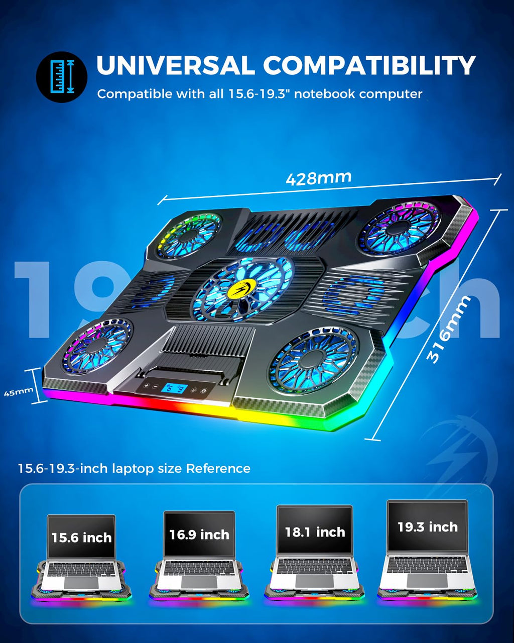 Base de Enfriamiento para Portátiles con 9 Ventiladores RGB